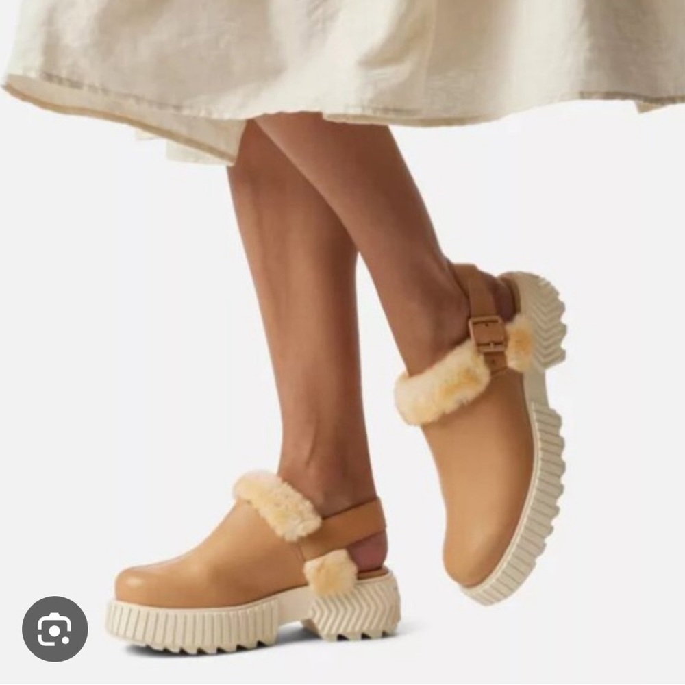 Sorel Tan Fur-Trim Platform Mules
